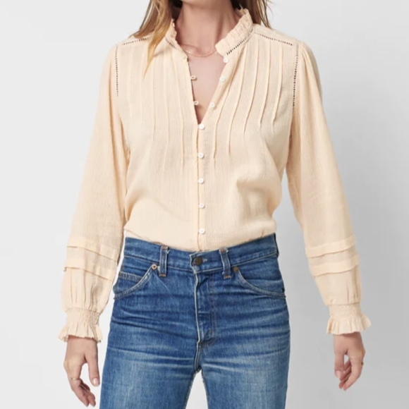 Faherty Willa Button Front 100% Organic Cotton Long Sleeve Vanilla Cream M NWT - Picture 3 of 16